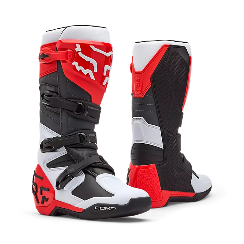 מגפי רכיבה פוקס לבן אדום זוהר – FOX Comp Boot