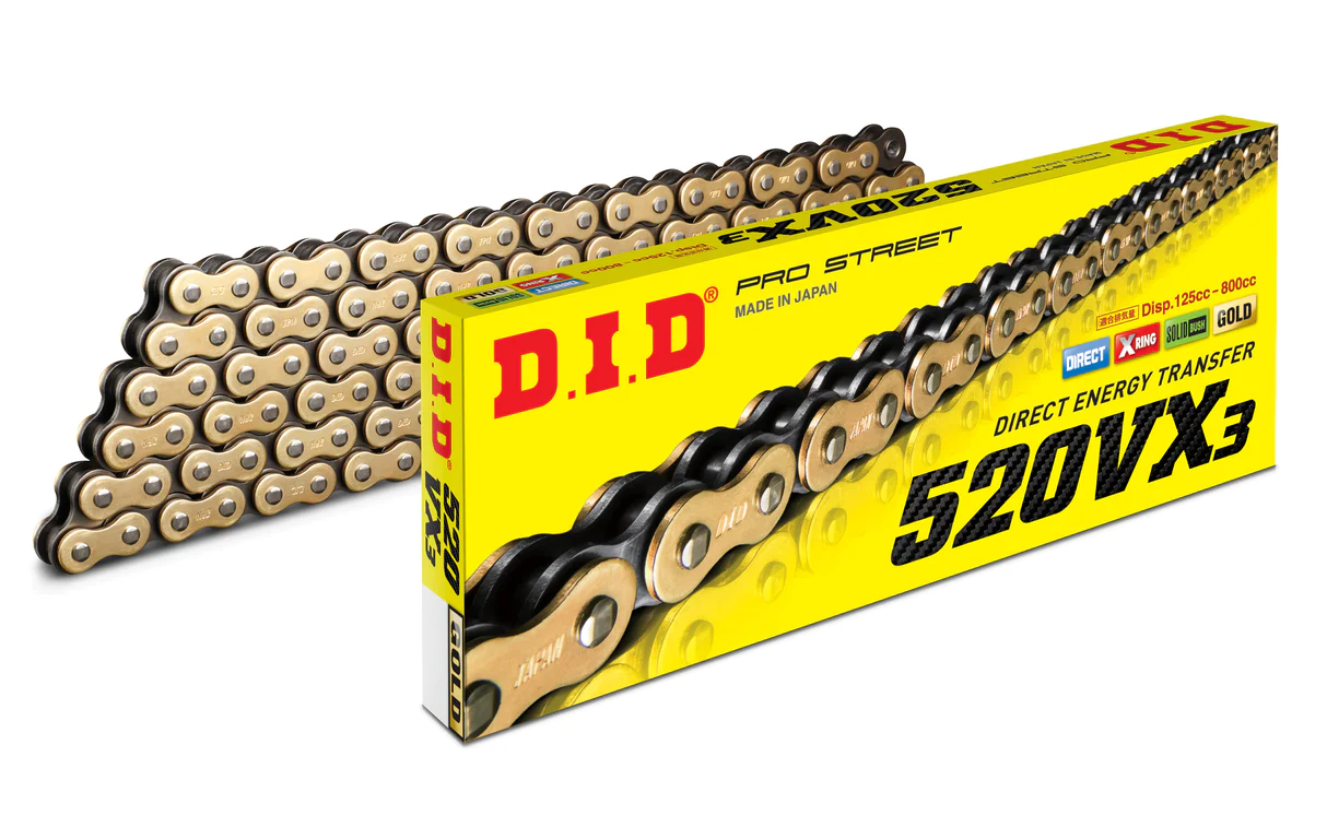 שרשרת 120 חוליות d.i.d 520 vx3 זהב מחוזקת